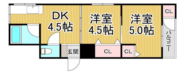 浅堀マンション(2DK/3階)の間取り写真