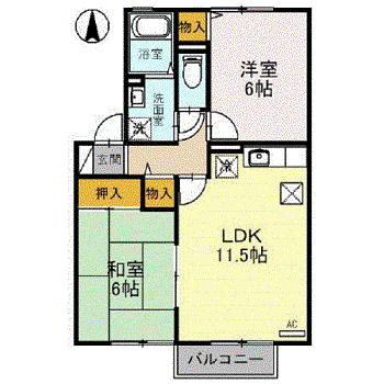 サザン ヴィレッジ A棟(2LDK/1階)の間取り写真