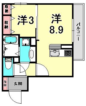 AQUILA上筒井(1LDK/3階)の間取り写真