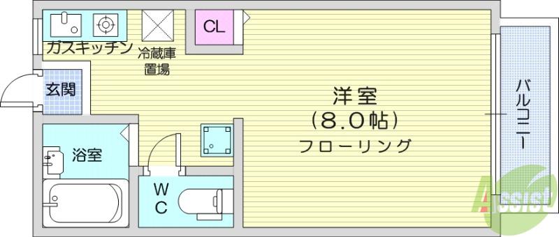 グランデュールパピヨンB棟(ワンルーム/2階)の間取り写真