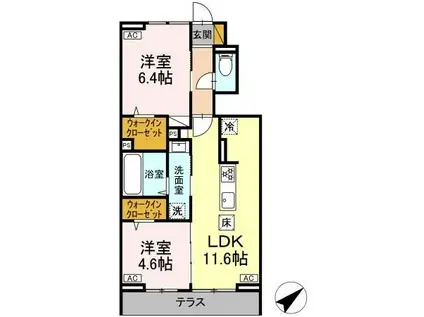 JR総武線 新検見川駅 徒歩12分 2階建 築1年(2LDK/1階)の間取り写真