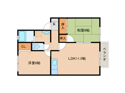 エスティアム常行(2LDK/2階)の間取り写真