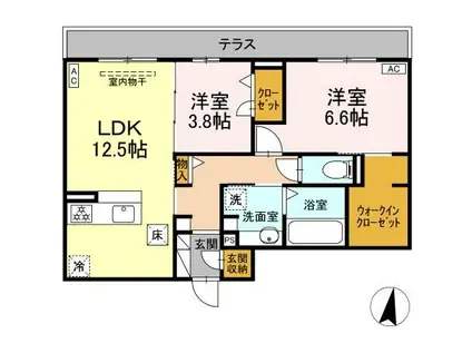 ディーシャンブル 南丸之内B(2LDK/2階)の間取り写真