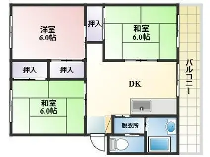 日豊スカイハイツ(3DK/5階)の間取り写真