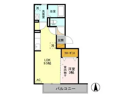 ルシール宝木(1LDK/3階)の間取り写真