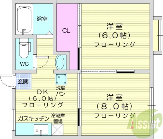ハイツサンライム(2DK/2階)の間取り写真