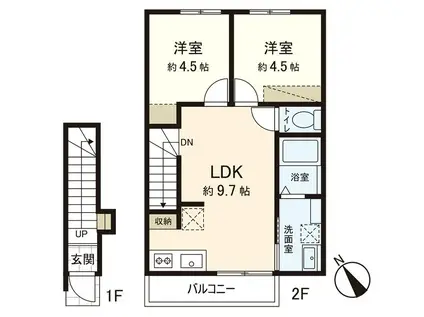 グリーンパーク南光台東(2LDK/2階)の間取り写真