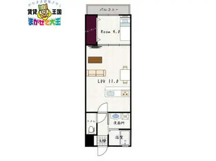 プレミアム田上(1LDK/2階)の間取り写真