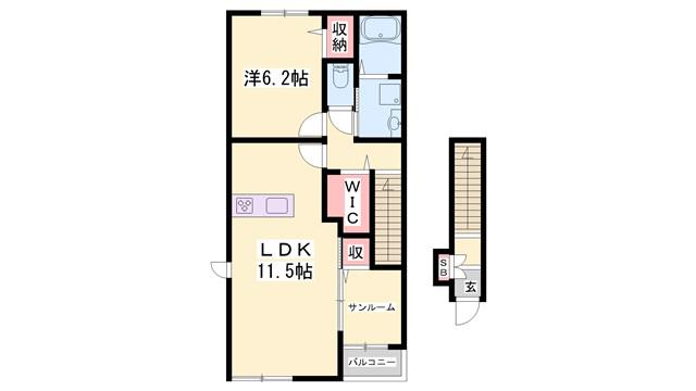 プロスぺリテIV A棟(1LDK/2階)の間取り写真