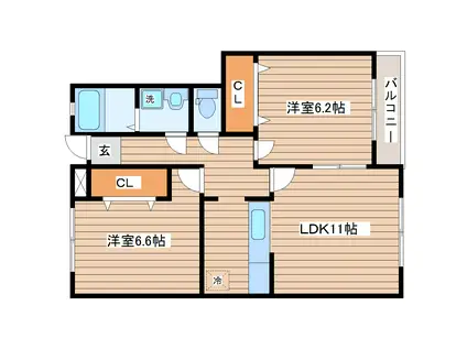 SKY WIND B(2LDK/1階)の間取り写真