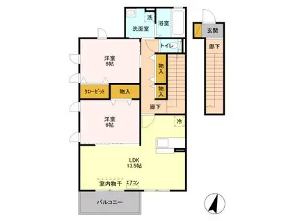 カーサグランデA(2LDK/2階)の間取り写真