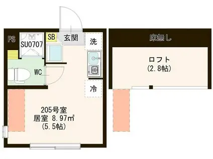 キューブときわ台(ワンルーム/2階)の間取り写真