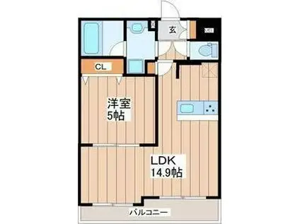 LUANA AIR RESIDENCE五橋(1LDK/3階)の間取り写真