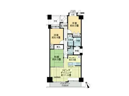 ライオンズガーデン武蔵関公園弐番館(3LDK/3階)の間取り写真