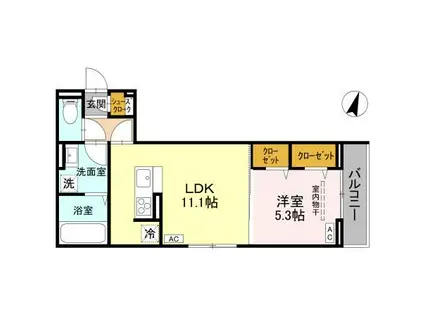 D-ROOM北越谷3丁目PJ A棟(1LDK/2階)の間取り写真