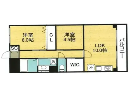 深江橋内外ハイツ(2LDK/4階)の間取り写真