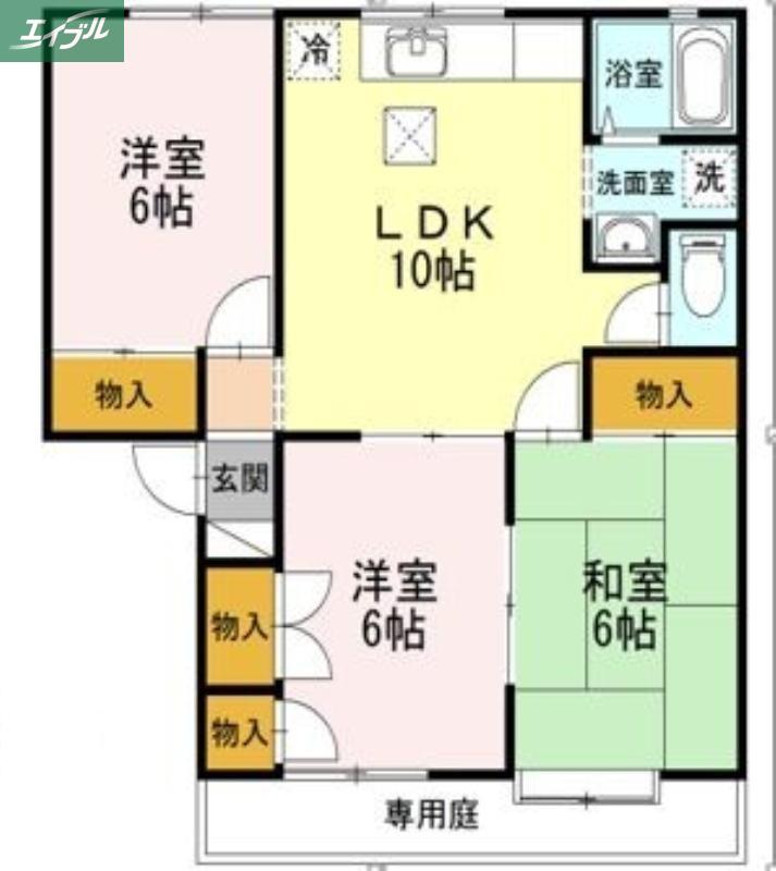 ドミトリー・サヴァーブA棟(3LDK/1階)の間取り写真