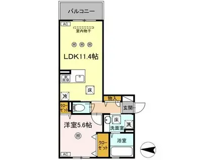 アクアフェリーチェ B棟(1LDK/1階)の間取り写真