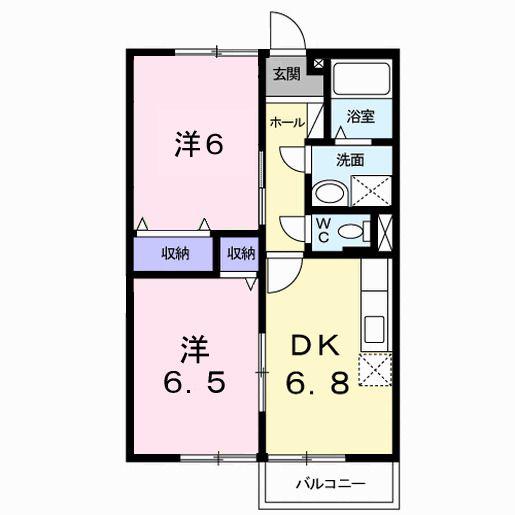 エルガーデンB(2DK/1階)の間取り写真