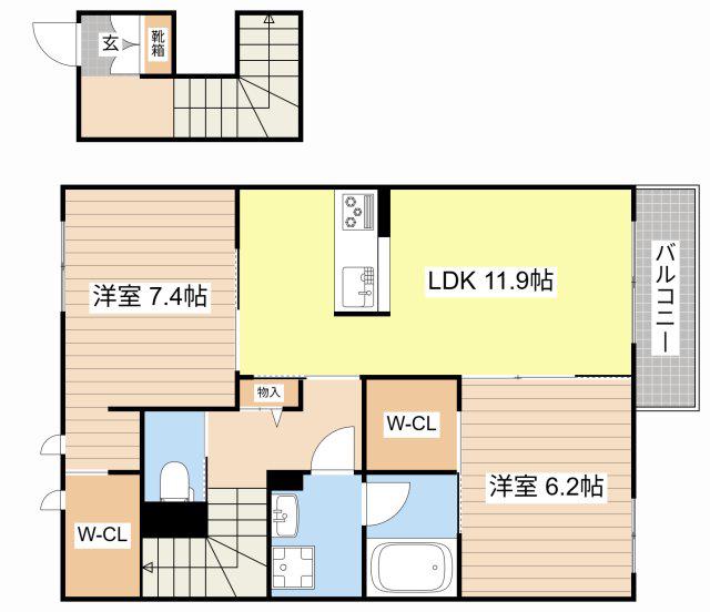 イースト ベイ(2LDK/2階)の間取り写真
