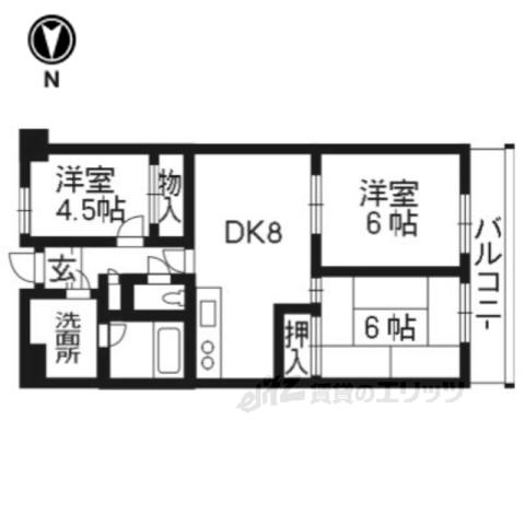 コトーハイツ伏見稲荷A棟(3LDK/4階)の間取り写真