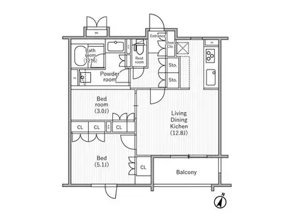 ニド桜丘(2LDK/1階)の間取り写真