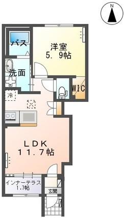 イリアス(1LDK/1階)の間取り写真