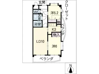 マンションイトキ滝ノ水(2LDK/2階)の間取り写真