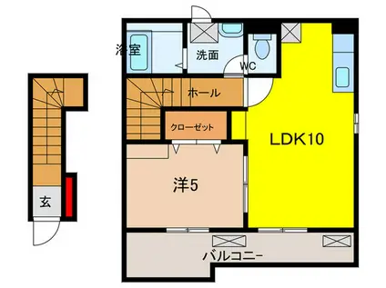 ウエストリヴァー高松南(1LDK/2階)の間取り写真