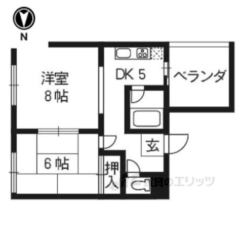 コーポ西川(2K/4階)の間取り写真
