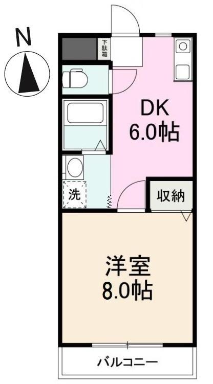 ガーデンハイツ三名壱番館(1DK/4階)の間取り写真