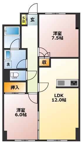 プレステージュ・ミネギシ(2LDK/3階)の間取り写真
