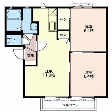 ファミーユベールA棟(2LDK/2階)の間取り写真