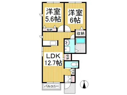 シャーメゾンすみかぜ C棟(2LDK/1階)の間取り写真