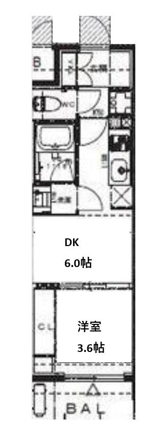 ALIVIS九条(1DK/15階)の間取り写真