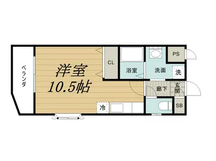 ピースコート(ワンルーム/2階)の間取り写真