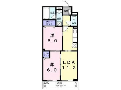 パークサイド十番山 経堂(2LDK/1階)の間取り写真