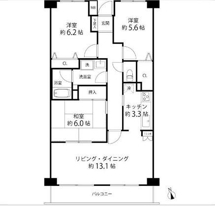 TS GARDEN横浜岸根公園(3LDK/3階)の間取り写真