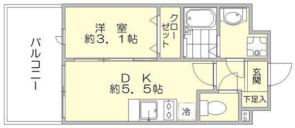 LIVE CASA県庁前(1DK/3階)の間取り写真
