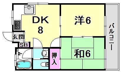サウスコート(2DK/2階)の間取り写真