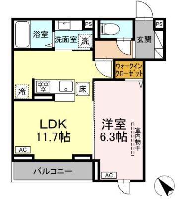 D PAINA 登戸II(1LDK/3階)の間取り写真