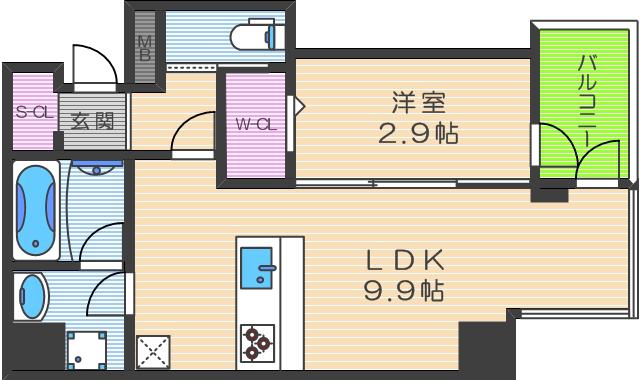 M.HILLS南森町(1LDK/4階)の間取り写真