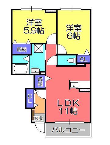 ジェルメフルール(2DK/2階)の間取り写真