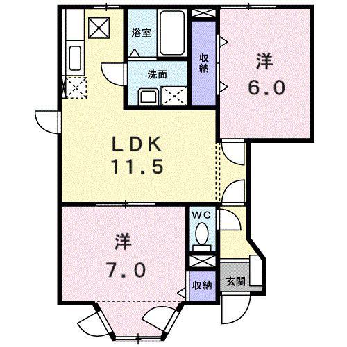 セレッソハイツB(2LDK/1階)の間取り写真