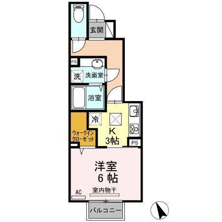 コスモ学研台前(1K/1階)の間取り写真
