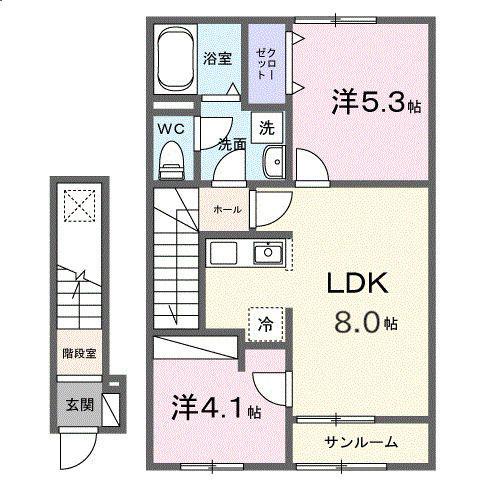 シャトーKINKI A棟(2LDK/2階)の間取り写真