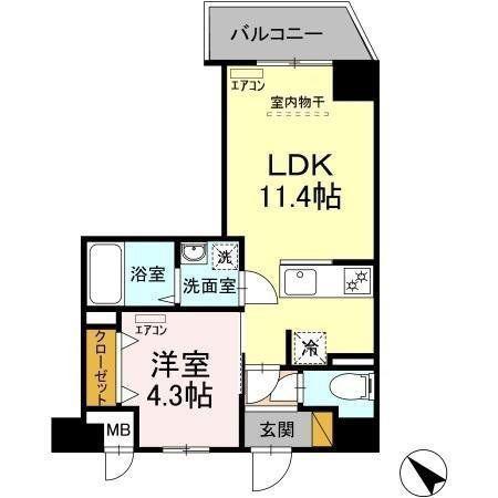 D-ROOM NOBUTO(1LDK/8階)の間取り写真