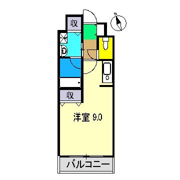 ボヌール 鴨部(ワンルーム/2階)の間取り写真