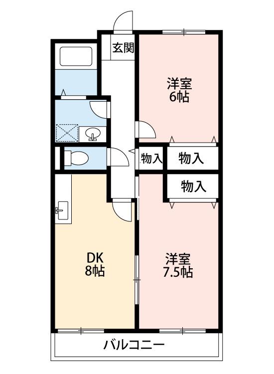 プラチナハイツ安井III(2LDK/2階)の間取り写真