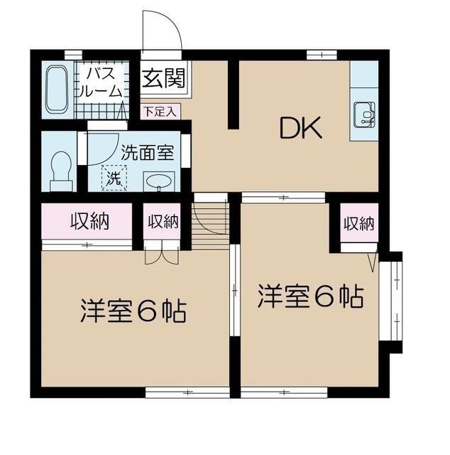 サニーヒル港南B棟(2DK/1階)の間取り写真